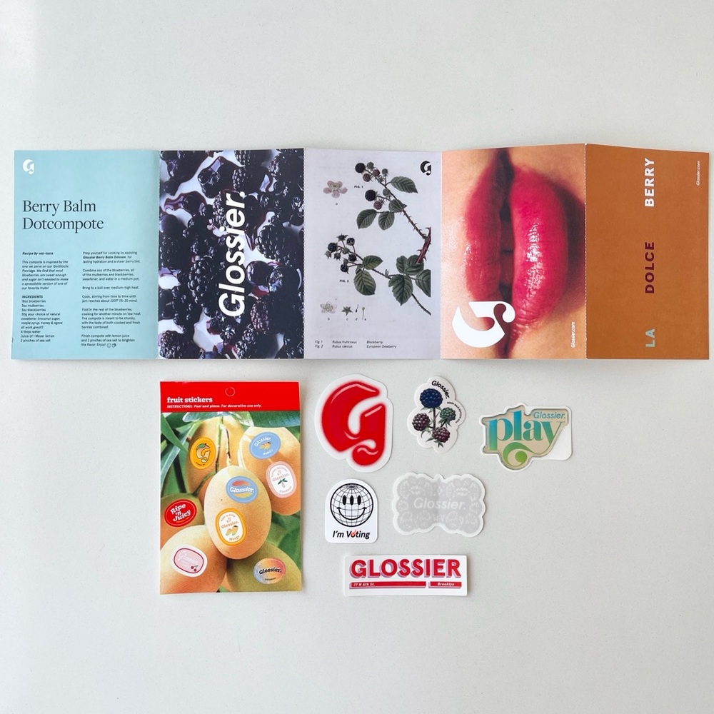 Glossier Stickers and Postcards
